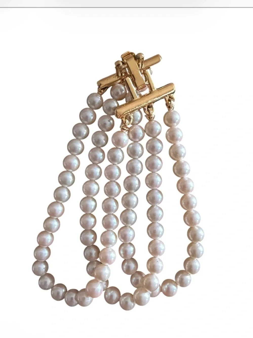 Three-Strand Faux Pearl Bracelet with Gold Clasp
